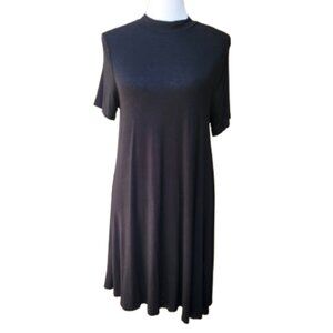 Gypsy Warrior Black Mockneck T-Shirt Dress Shift Stretch Solid Short Sleeves